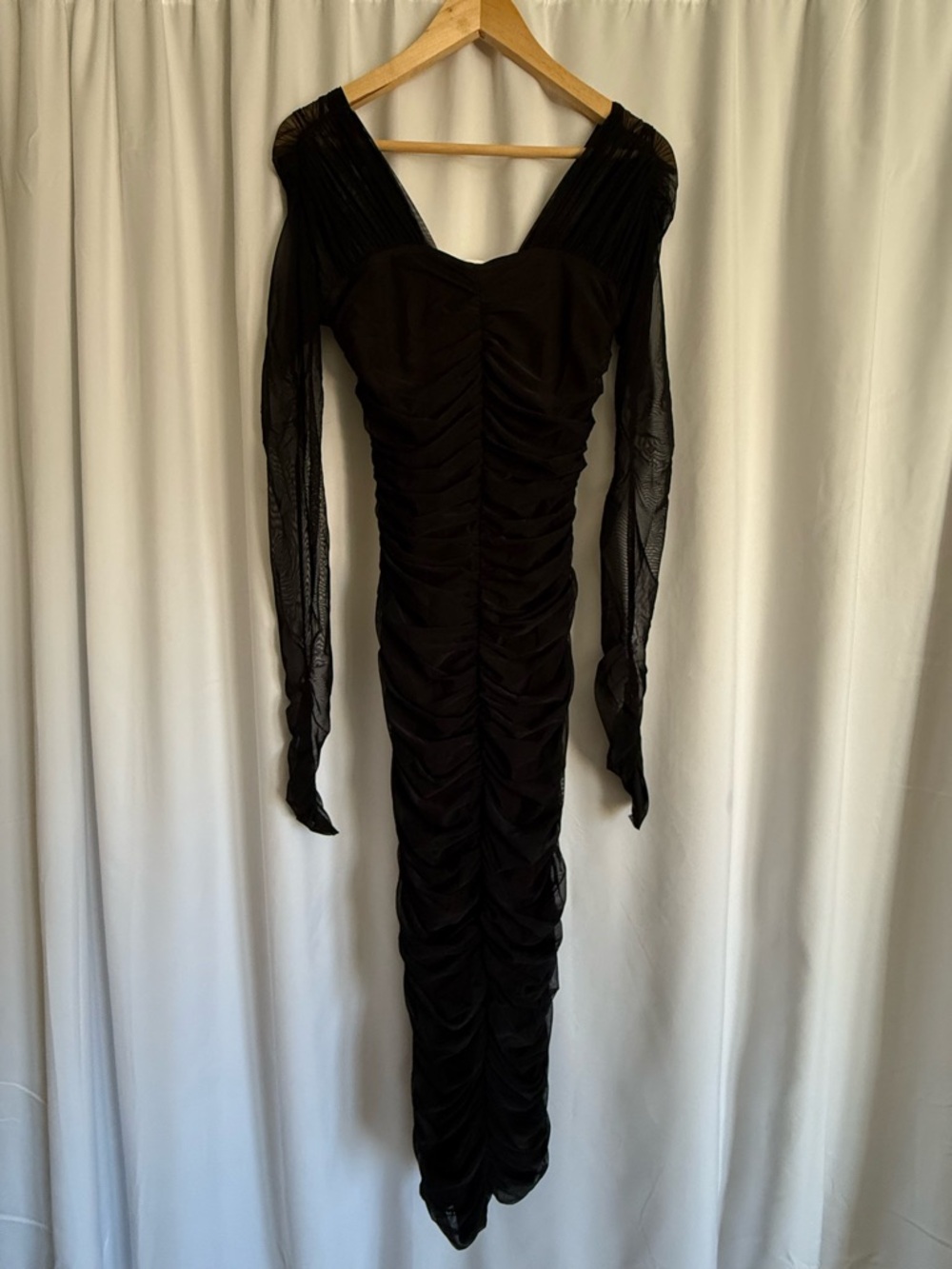 ALC Black Ruched Long-Sleeve Mesh Women’s Dress